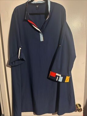 SHEIN Navy Tunic with Multicolor Geometric Cuff Detail